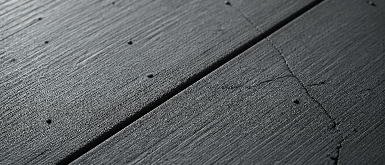 Macro view of a saw-cut control joint running across a broom-finished concrete slab